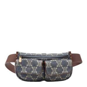 Celine Paris Macadam Body Bag Waist Pouch Blue Brown Denim Leather Women's CE...